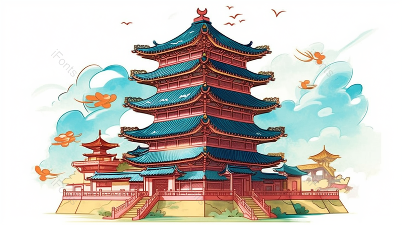 中国风古代黄鹤楼地标建筑,插画/手绘图,插画/手绘图库,插画/手绘图下载,插画/手绘